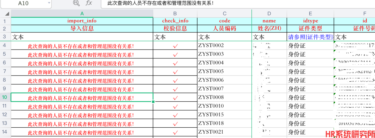 导入工具更新导入报错“此次查询的人员不存在或者和管理范围没有关系”(图1)